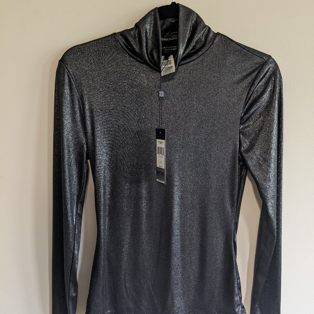 BCBGENERRATION Black metallic turtleneck top